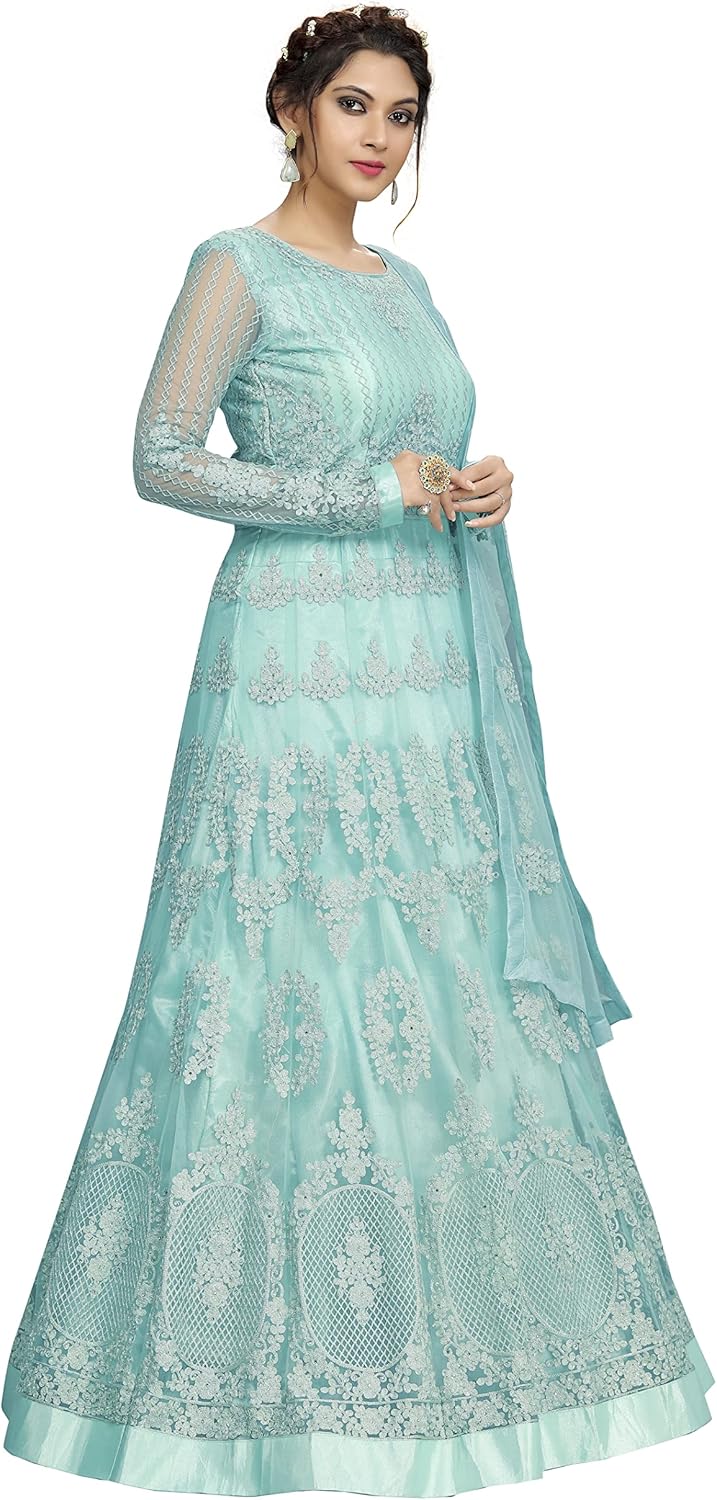 TRENDMALLS Women's Net Embroidery Anarkali Suit Set Indian Pakistani Wedding Special Dress - Image 4