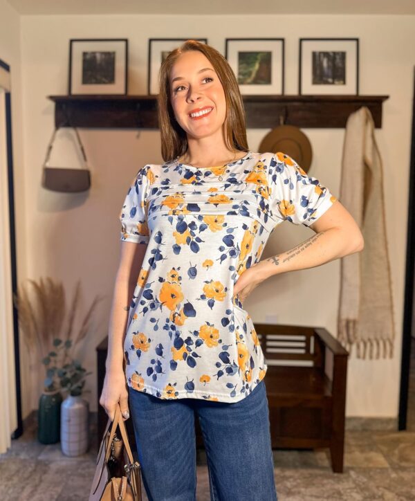 Zeagoo Womens Short Sleeve Tops Floral Boho Shirts Pleated Crewneck Summer Outfit Puff Sleeve Blouses Casual Tunic - Image 4