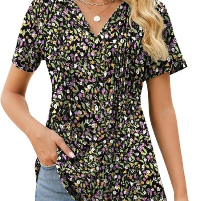 Kistore Womens Short Sleeve Polo T Shirts V Neck Summer Basic Tops Fashion 2025 Business Casual Work Blouse S-XXL