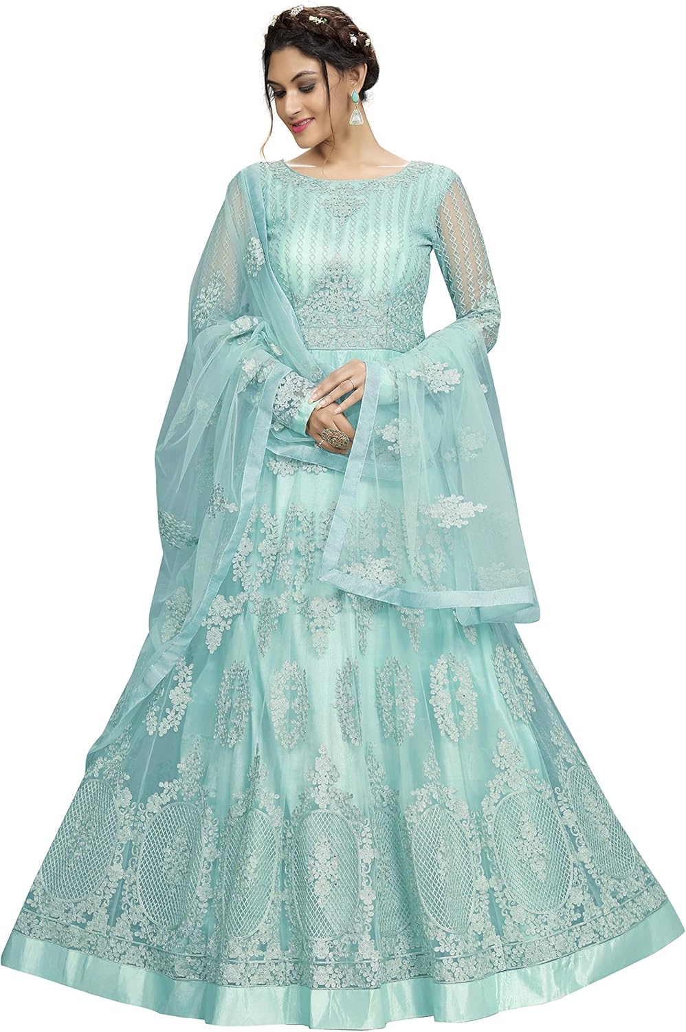 TRENDMALLS Women's Net Embroidery Anarkali Suit Set Indian Pakistani Wedding Special Dress - Image 6