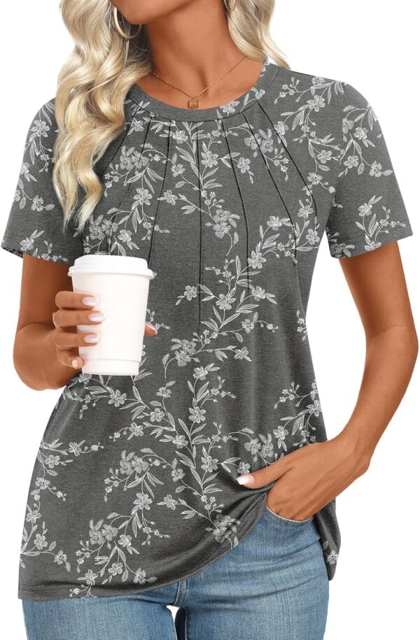 Womens 2025 Tunic Summer Casual Tops Short Sleeve Blouses Crewneck Fashion Tshirts M-3XL - Image 2