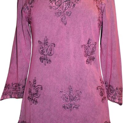 Agan Traders Long Sleeve Diamond Neck Fall Embroidered Tops for Women - Medieval Boho Vintage Tunic Kurta Blouses for Women