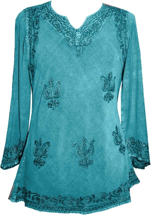 Agan Traders Long Sleeve Diamond Neck Fall Embroidered Tops for Women - Medieval Boho Vintage Tunic Kurta Blouses for Women
