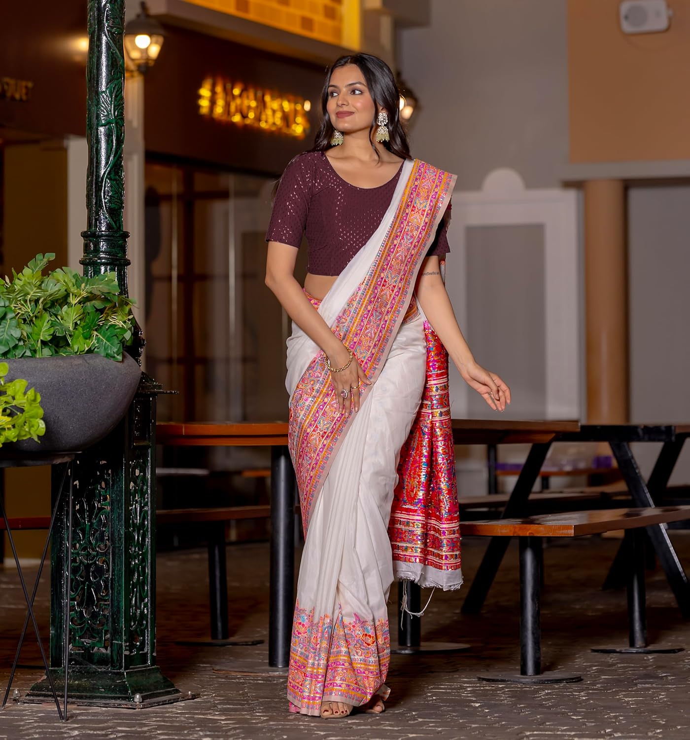 Women's Round Neck Cotton Dobby Lycra Elbow Sleeve Readymade Saree Blouse - Image 5