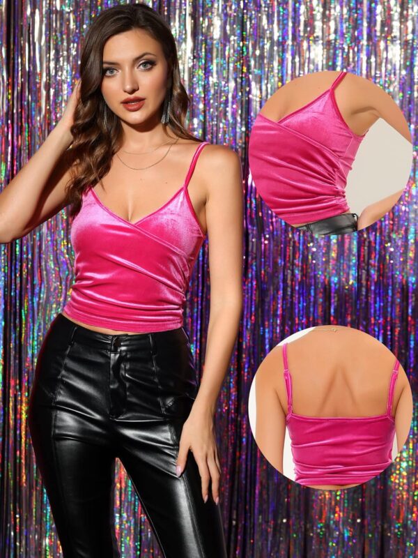 Allegra K Halloween Wrap Crop Top for Women's Party Spaghetti Strap Velvet Cami Tops - Image 2