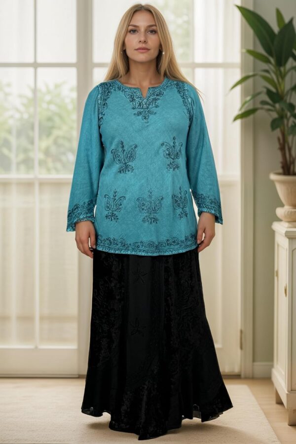 Agan Traders Long Sleeve Diamond Neck Fall Embroidered Tops for Women - Medieval Boho Vintage Tunic Kurta Blouses for Women - Image 6