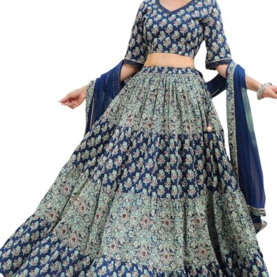 Janasya Indian Women's Maroon Pure Cotton Festive Wedding Flared Lehenga Choli for Women with Ready to wear Stitched Blouse