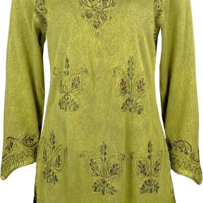 Agan Traders Long Sleeve Diamond Neck Fall Embroidered Tops for Women - Medieval Boho Vintage Tunic Kurta Blouses for Women