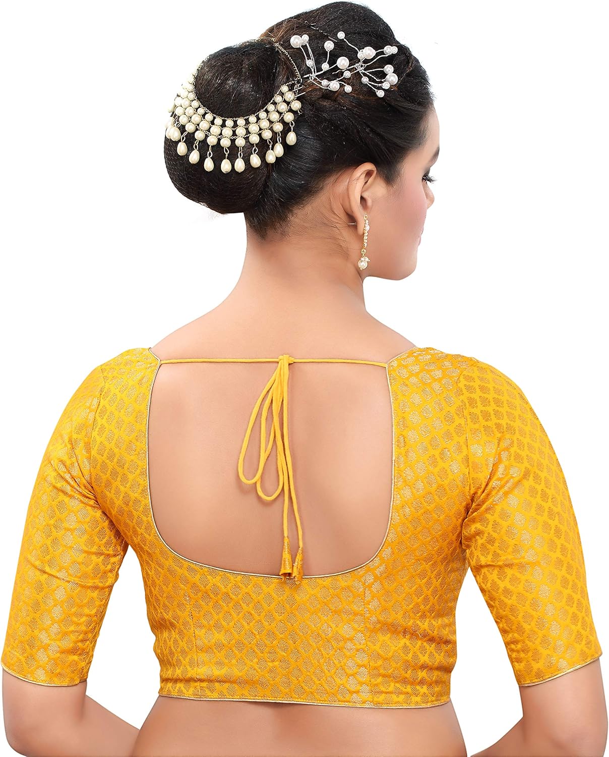 Traditional Banaras Brocade Readymade Saree Blouse with Elbow Length Sleeves - Image 2