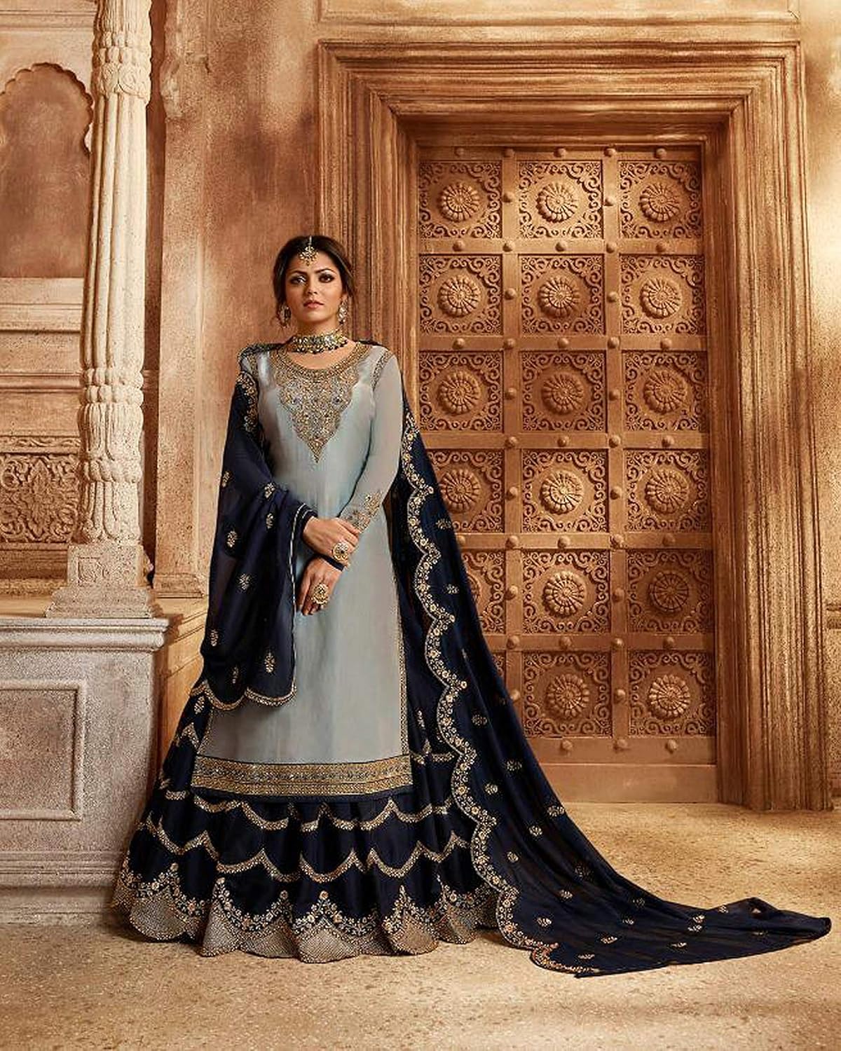 Delisa New Indian/Pakistani Eid Special Party/Ethnic wear Georgette Straight Ghaghra Style Salwar Kameez Suit for Womens 9936 - Image 2