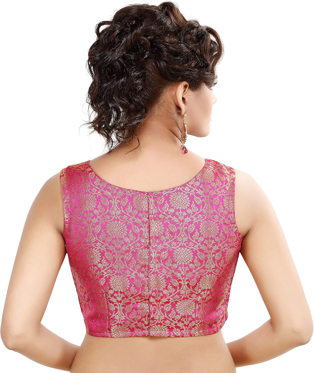 Women's Traditional Rich Banaras Brocade Sleeveless Readymade Saree - Image 2