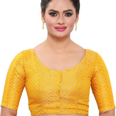 Traditional Banaras Brocade Readymade Saree Blouse with Elbow Length Sleeves
