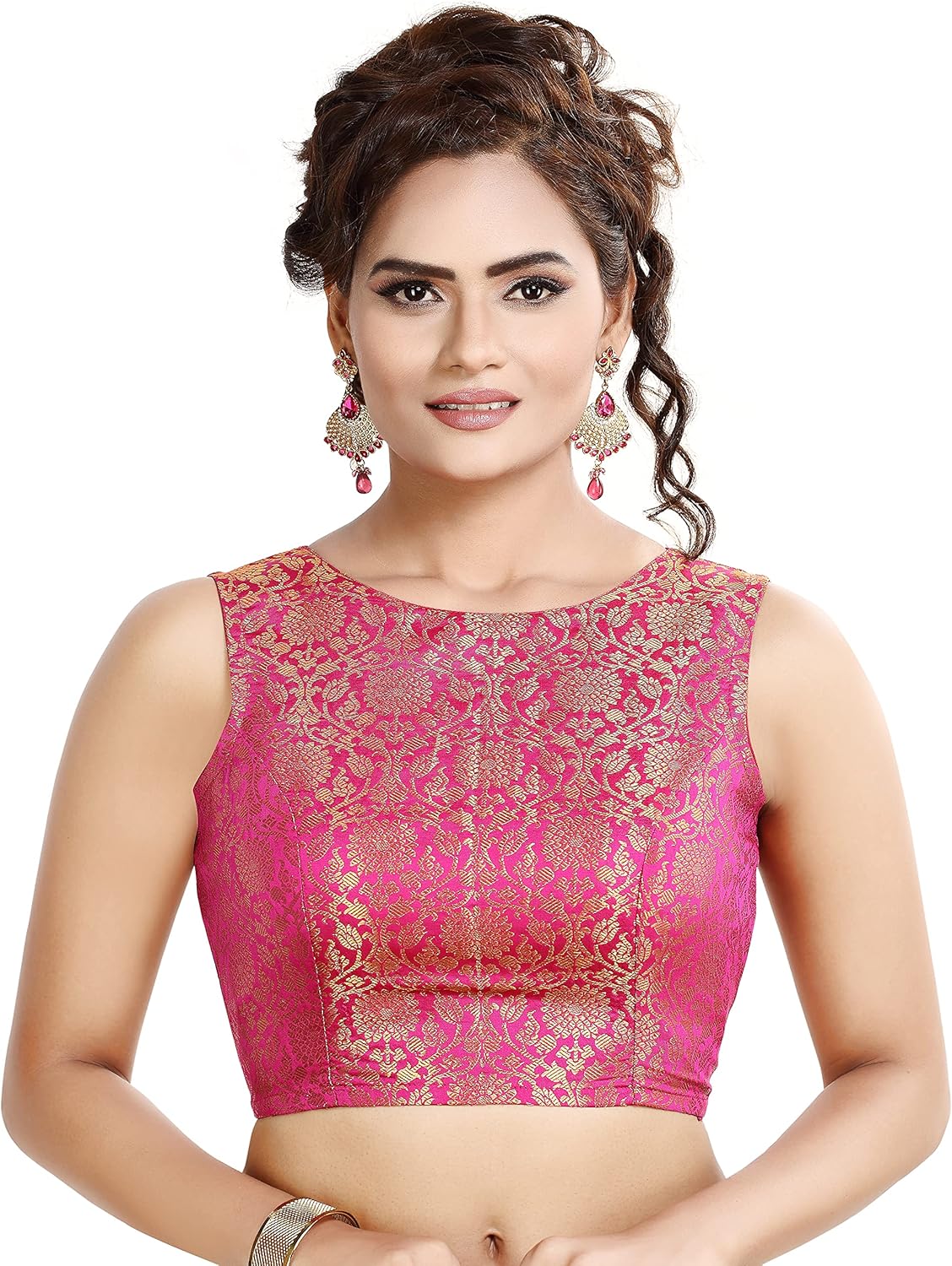 Women's Traditional Rich Banaras Brocade Sleeveless Readymade Saree