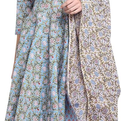 Rajnandini Women's Pure Cambric Cotton Printed Kurta Set with Dupatta (JOPLJPR801-Blue)