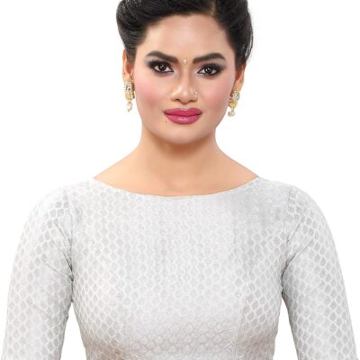 Women's Brocade Elbow Length Sleeves Readymade Saree Blouse