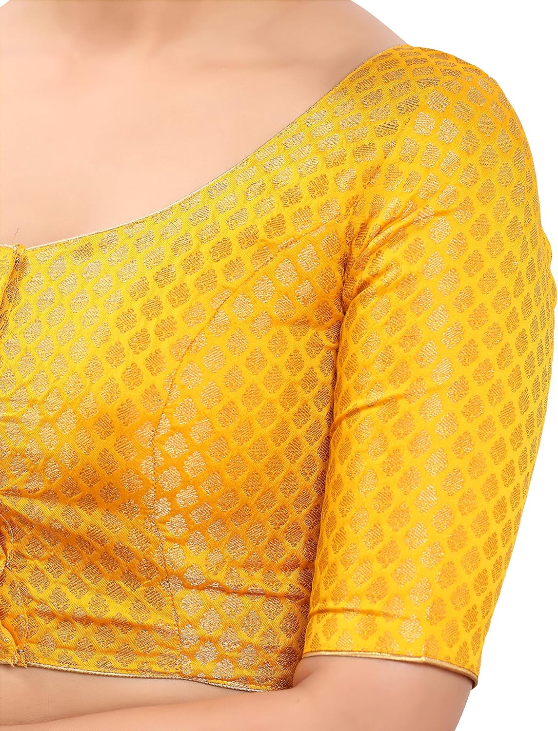 Traditional Banaras Brocade Readymade Saree Blouse with Elbow Length Sleeves - Image 4