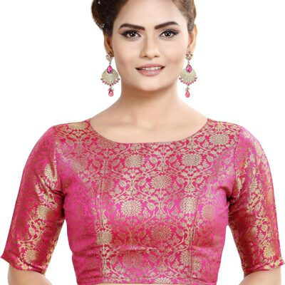 Womens Traditional Benaras Brocade Readymade Stitched Saree Blouse